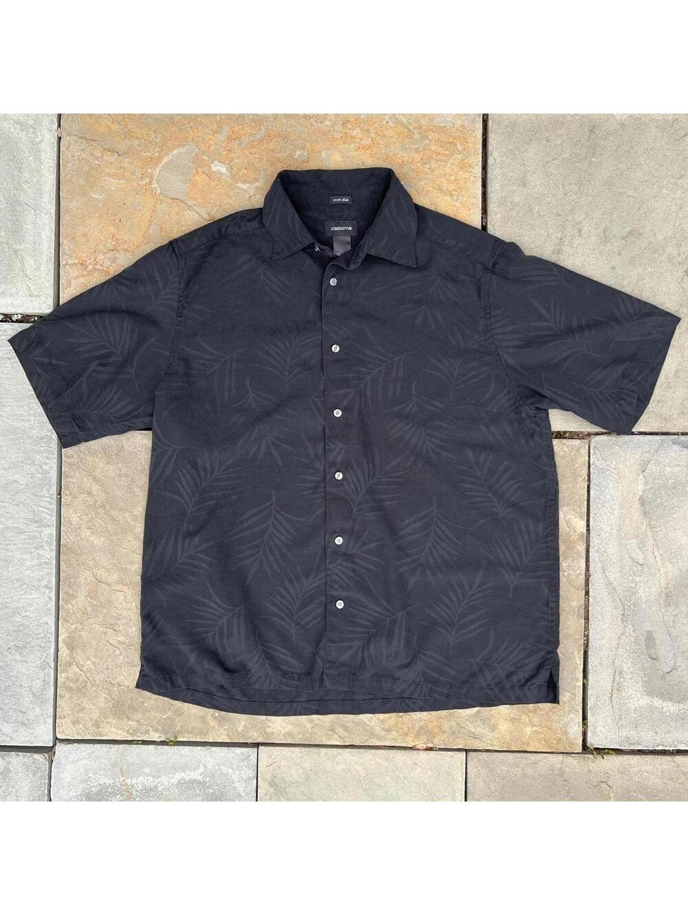 Y2K Black Silk Tonal Palm Pattern Shirt